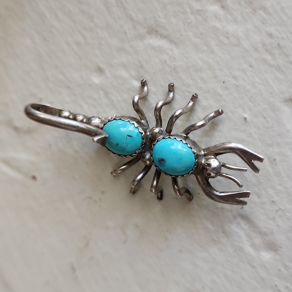Cool Vintage Native American Navajo Turquoise & Sterling Scorpion Pin/Pendant 🦂 - Picture 7 of 12